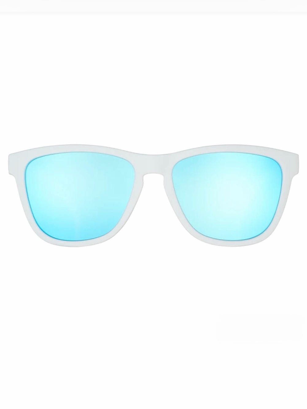 Goodr White Frame Sunglasses with Blue Mirrored Lenses